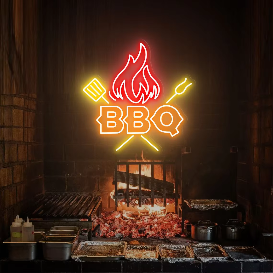 Enseignes au néon personnalisées pour décoration murale, enseigne au néon pour barbecue, bière, bar,