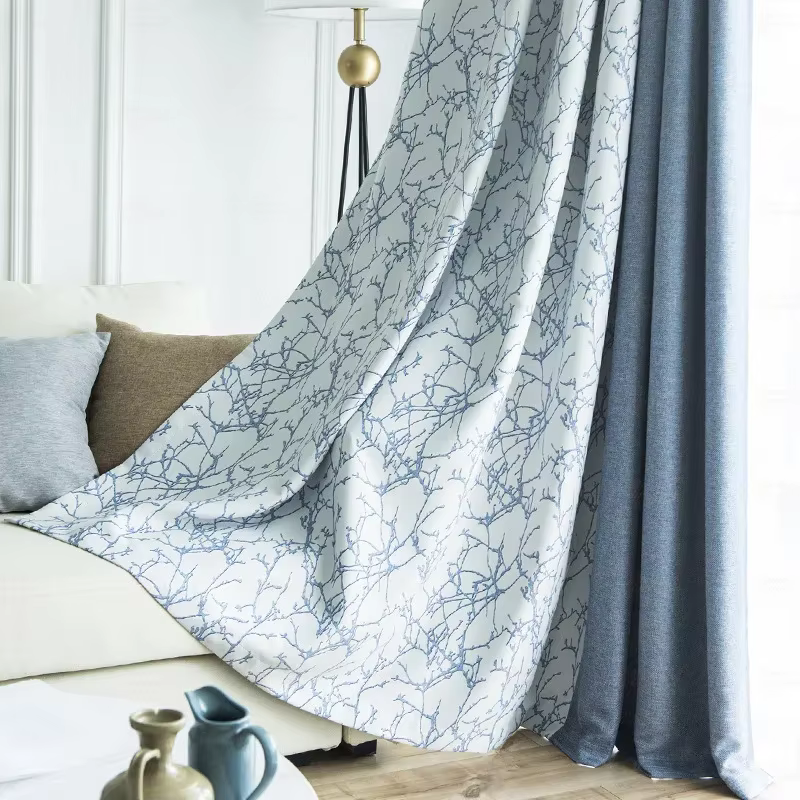 Rideaux à Texture de couture bleue, style nordique moderne, pour salon, chambre à coucher, Jacquard,