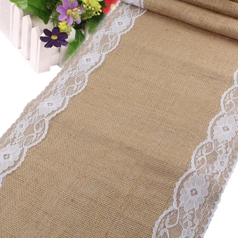 Holaroom-Nappe Vintage Rétro en Toile de Jute et Dentelle Blanche, Fournitures de ix, Mariage, Noël