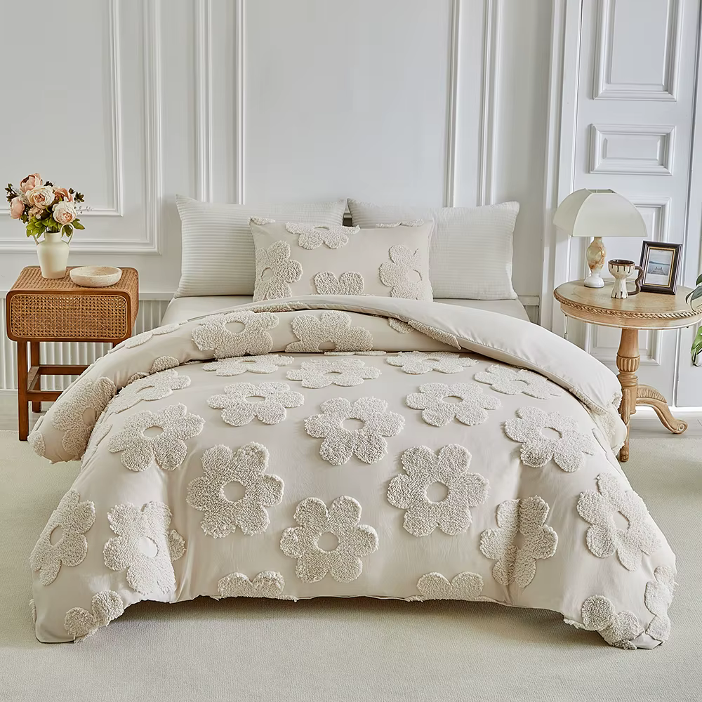 Ensemble de housse de couette florale 3D avec taies d'oreiller, doux et confortable, ensemble de lit