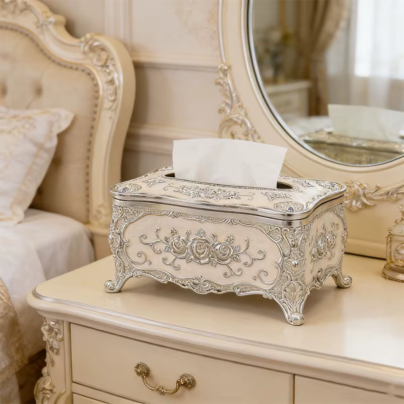 1 boîte à serviettes en papier à motif de roses, boîte à serviettes de luxe de style européen plaqué