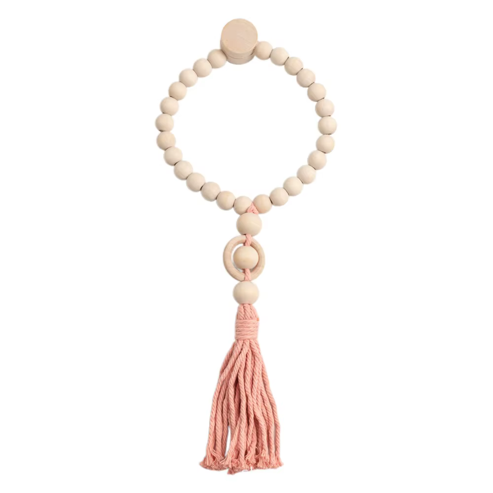 Attaches de rideau en perles de bois rustiques simples, style bohème avec pompons, boucle de rideau 