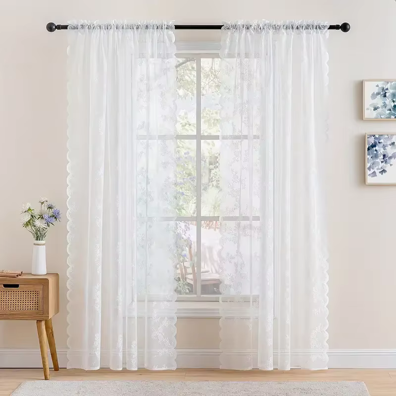 Panneau de rideau en dentelle transparente avec broderie florale vintage, 1 pièce, filtrage de la co