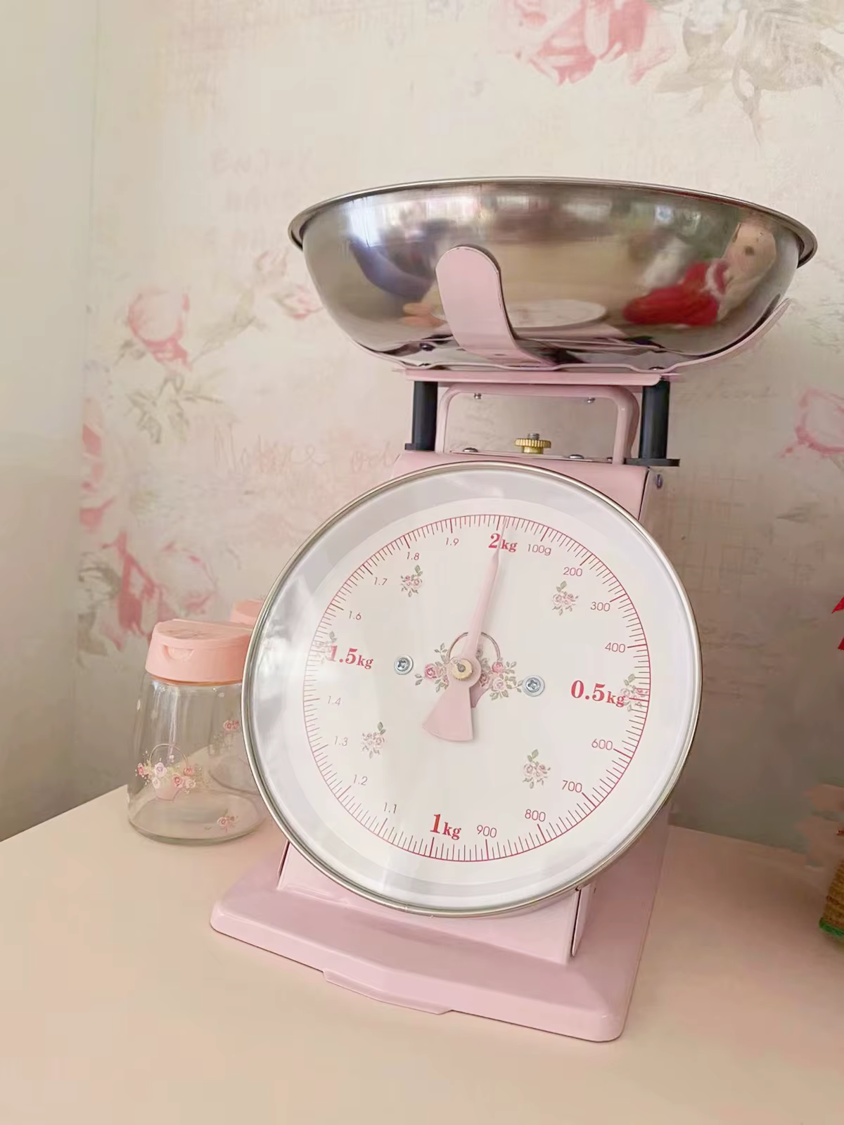 Balance mécanique de cuisine domestique rose, décoration de cuisine, cadeau pour fille, 2kg