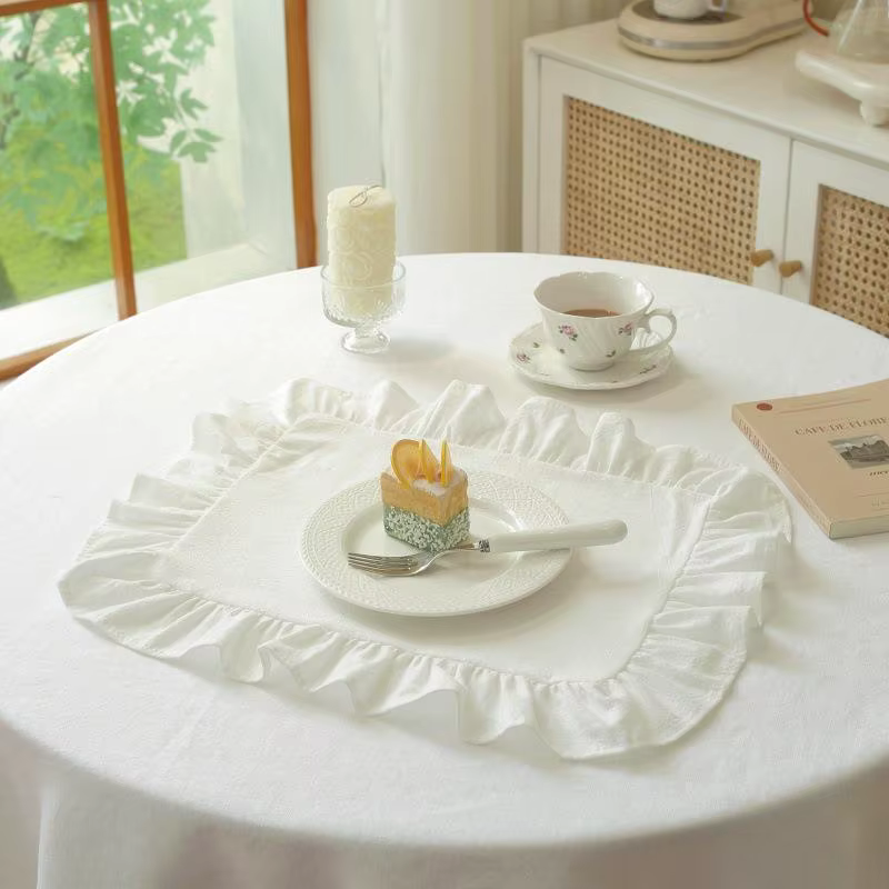 Ensemble de sets de table à volants rayés rose et bleu, décoration de table mignonne pour cuisine, s