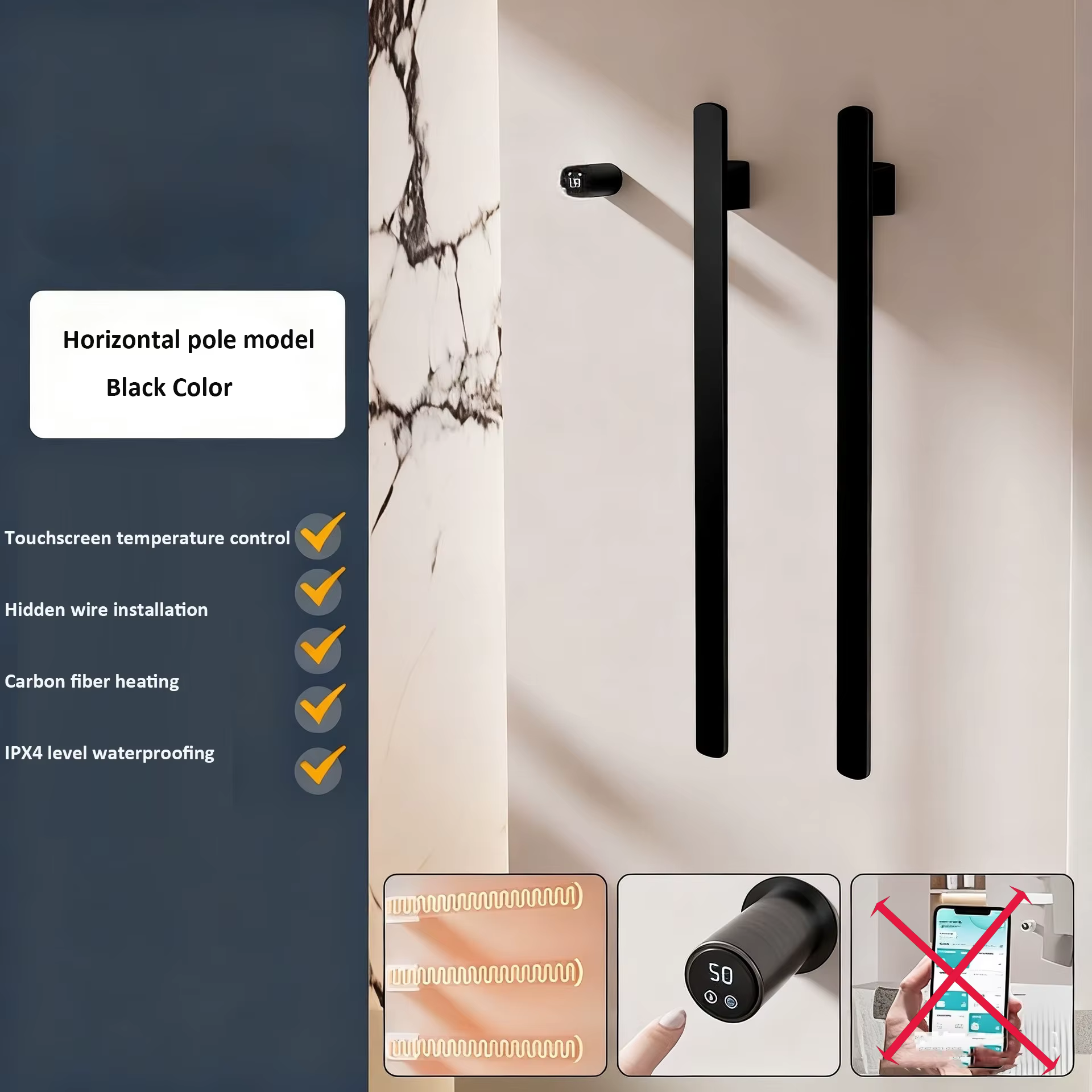 Porte-serviettes électrique pour salle de bain, tige verticale en acier inoxydable, support de sécha