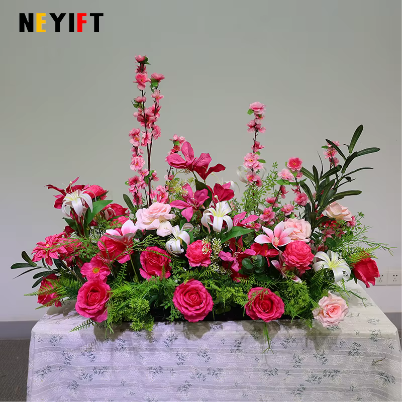 Décor d'arrière-plan de mariage en forme de Rose, plusieurs couleurs, Arrangement de rangées de fleu