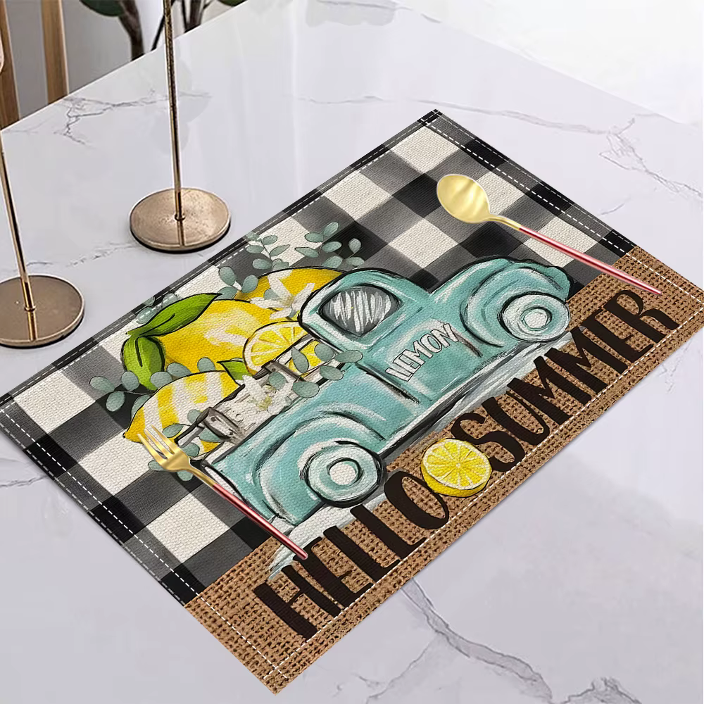 Napperon d'été en lin imprimé citron, tapis de Table à manger de vacances frais, décoration pour fêt