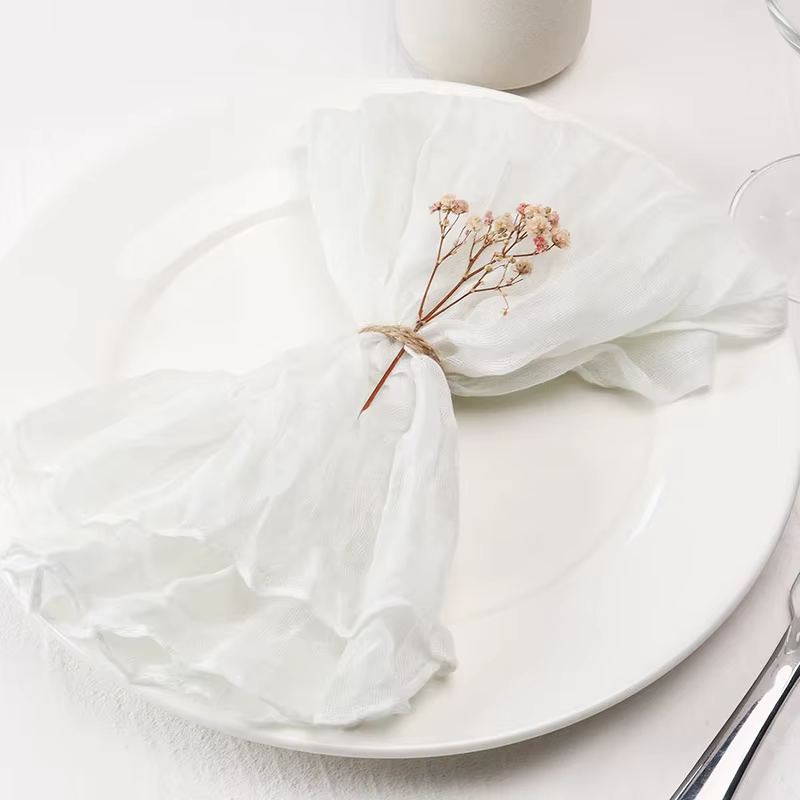 Serviette en gaze beige d'été, lot de 6 serviettes de table lavables pour mariage, fête, réception-c