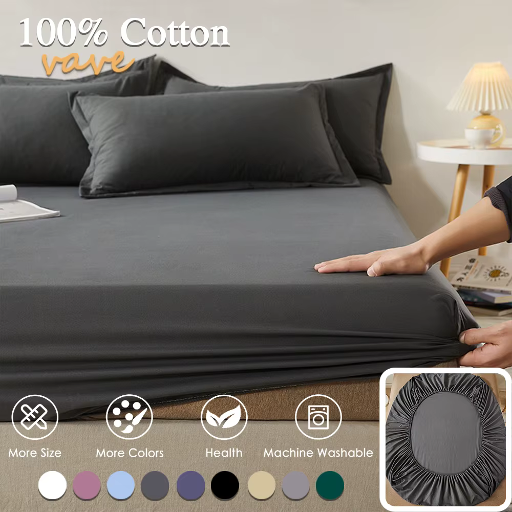 Drap-housse 100% coton avec bande élastique, housse de matelas réglable antidérapante de couleur uni