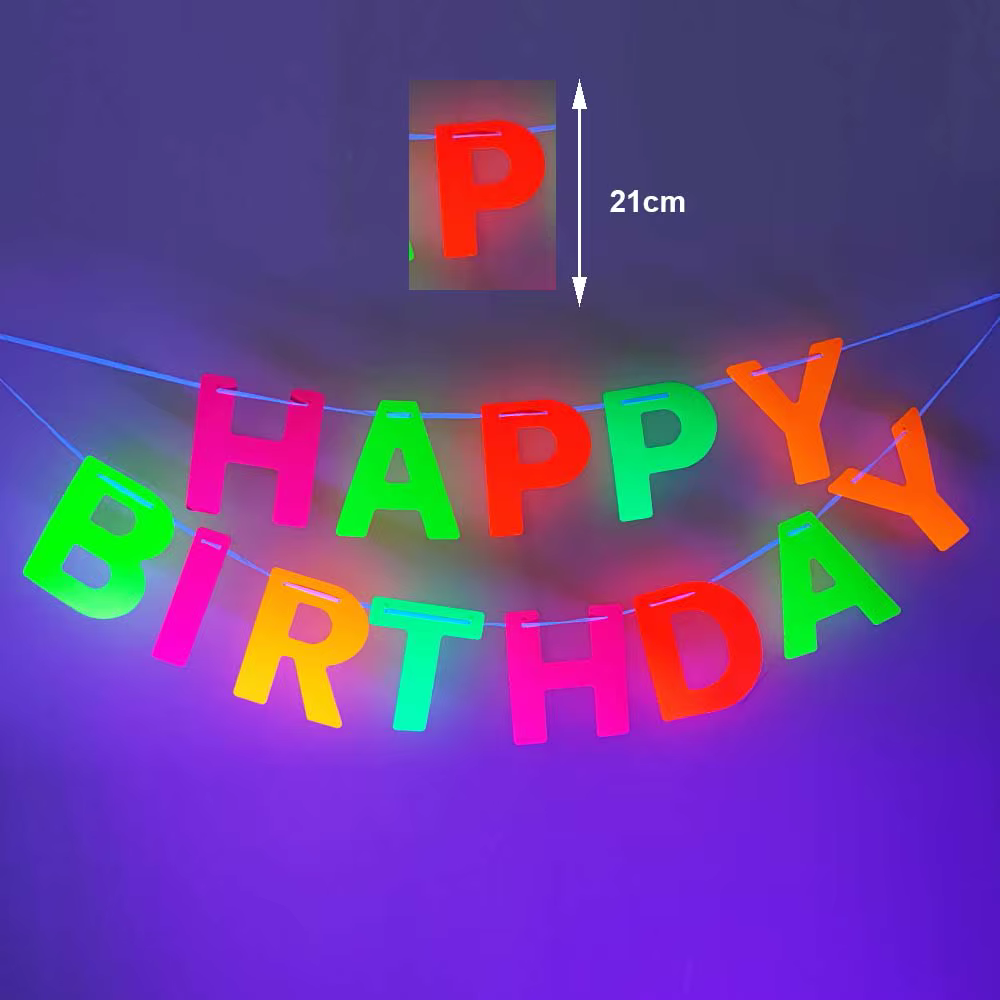 Décoration néon qui brille dans les UV, accessoires de soirée, bannière lumineuse joyeux anniversair