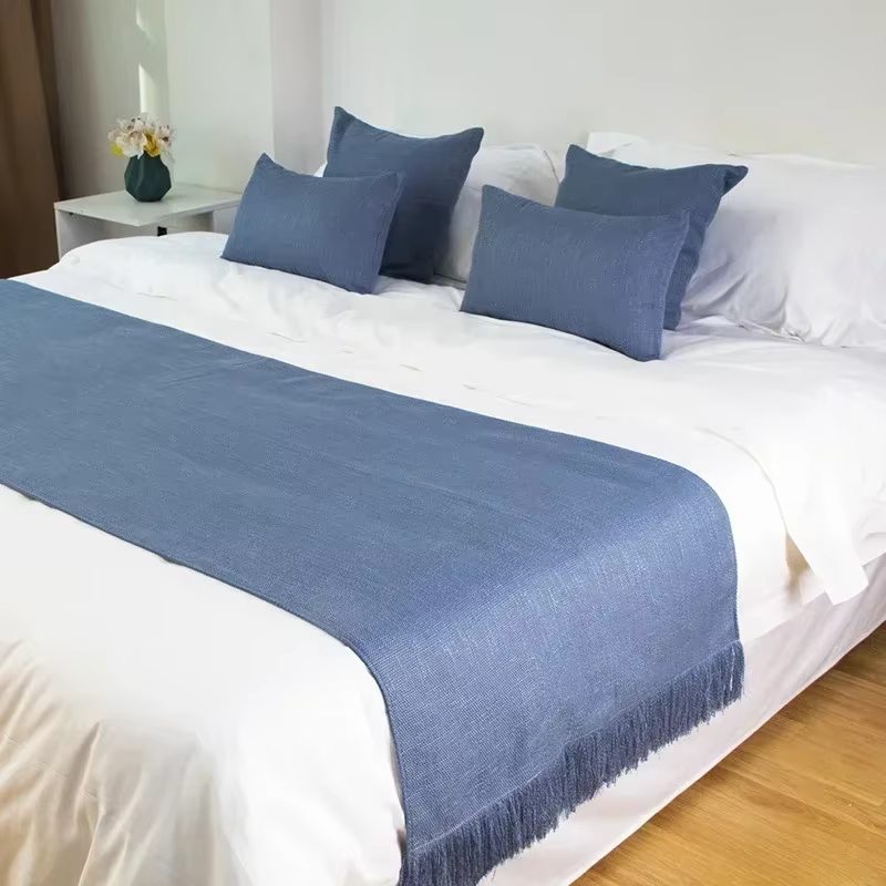 Filet de coton gland lit drapeau coureur lin grossier couleur unie lits fin serviette taie d'oreille
