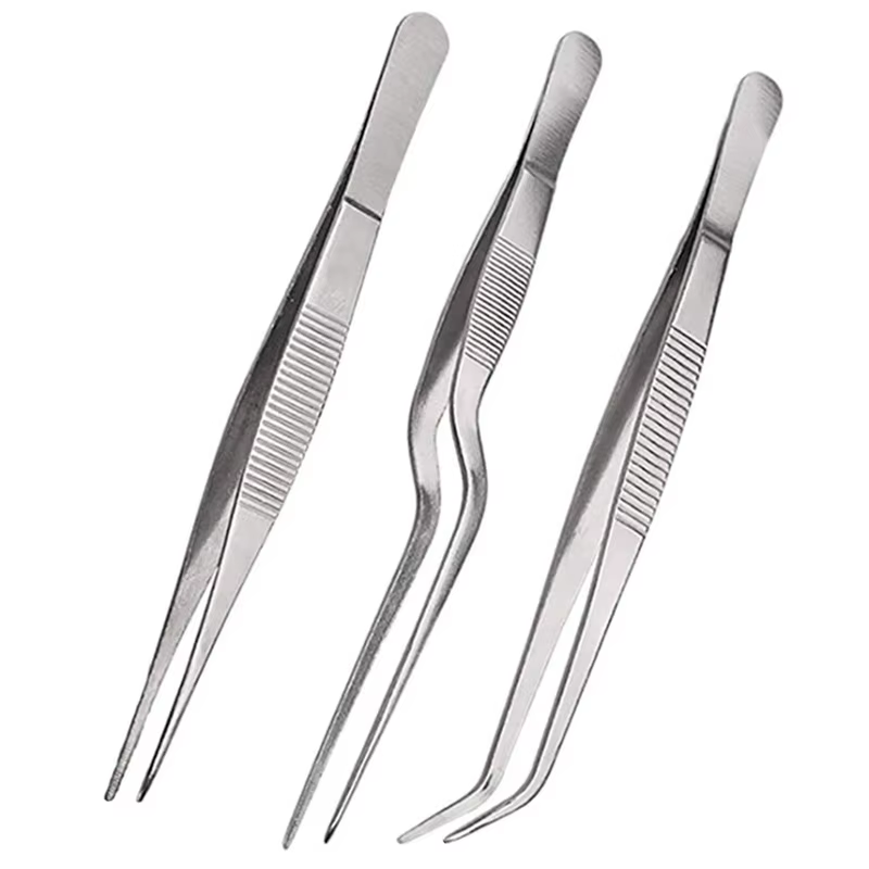 Pincettes de cuisine 3 pièces, pinces de précision en acier inoxydable-6.3 pouces, pointe décalée po