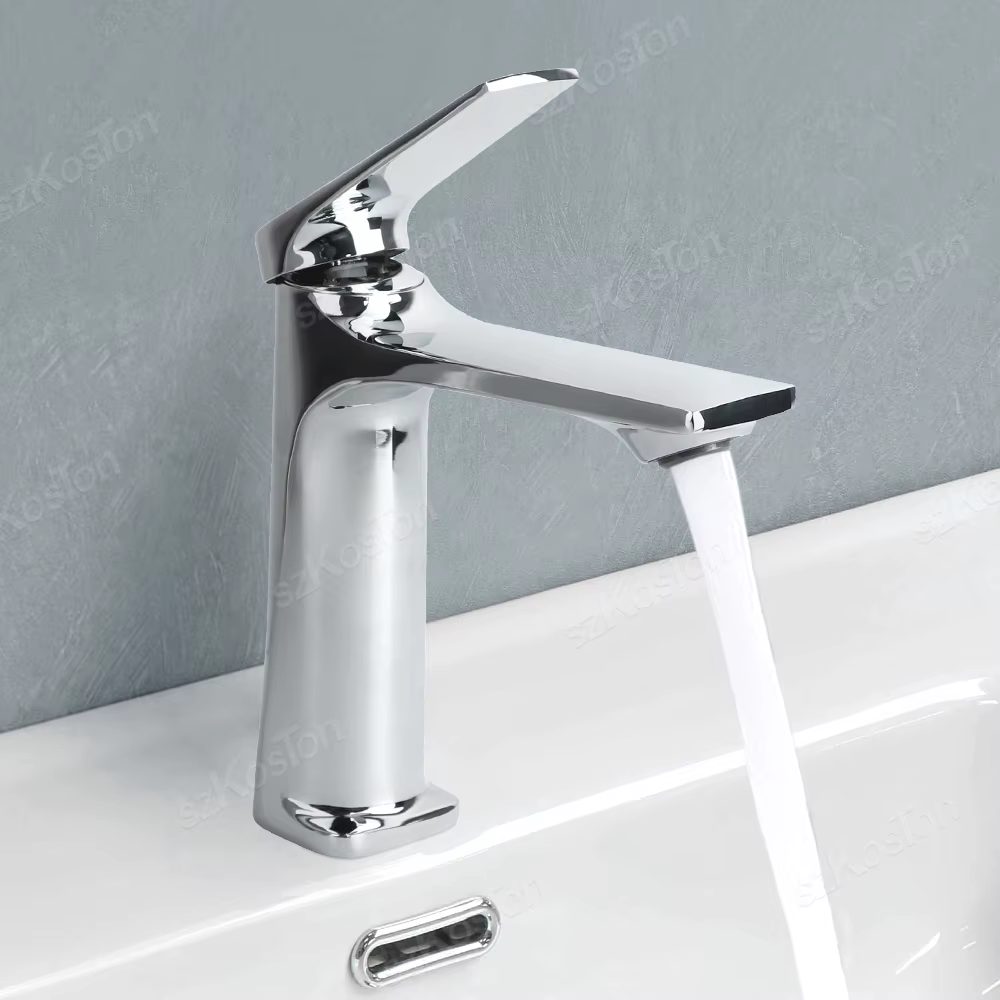Robinet d'évier de salle de bains moderne à noyau en laiton, robinet d'eau de lavabo monté sur le po