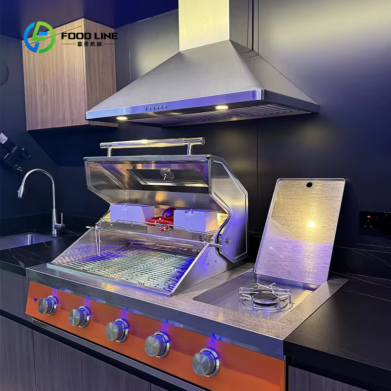 Ensemble de cuisine extérieure modulaire préfabriquée de luxe sur mesure avec barbecue et réfrigérat