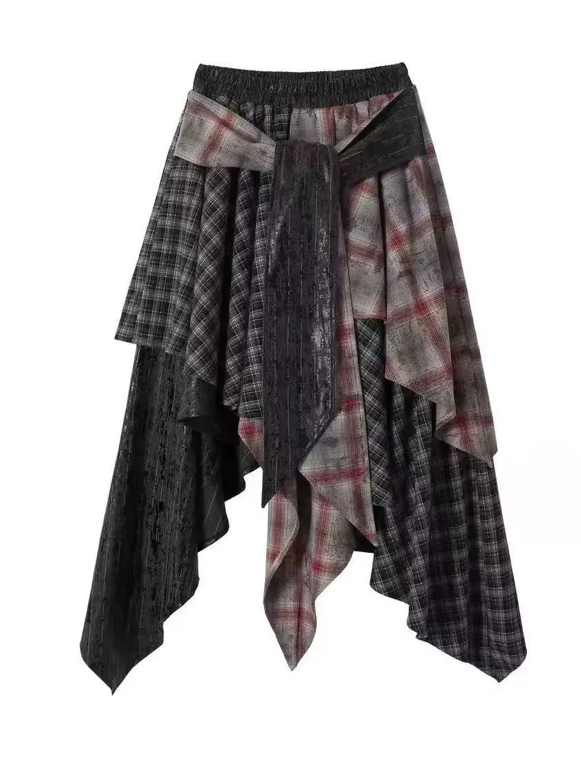 Jupe longue en Patchwork de coton irrégulier pour femmes, mi-longue, Vintage, vêtements pour femmes,
