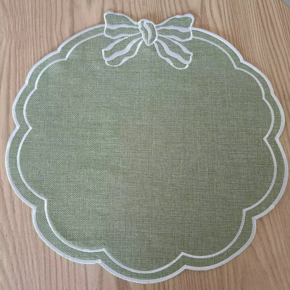 Serviette en lin lavable de haute qualité, réutilisable, style vintage, bord ondulé, nœud brodé, pou