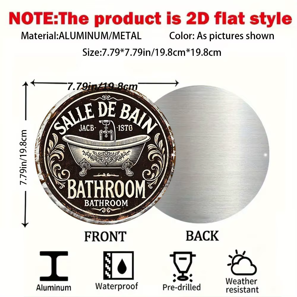 Panneau de bain victorien – Plaque de salle de bain antique française/anglaise avec baignoire et pie