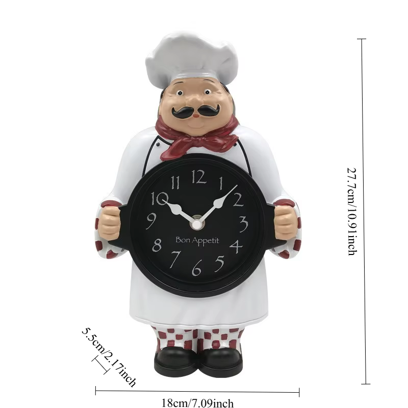 Horloges murales de style chef au design créatif, horloge de table de cuisine de dessin animé, horlo