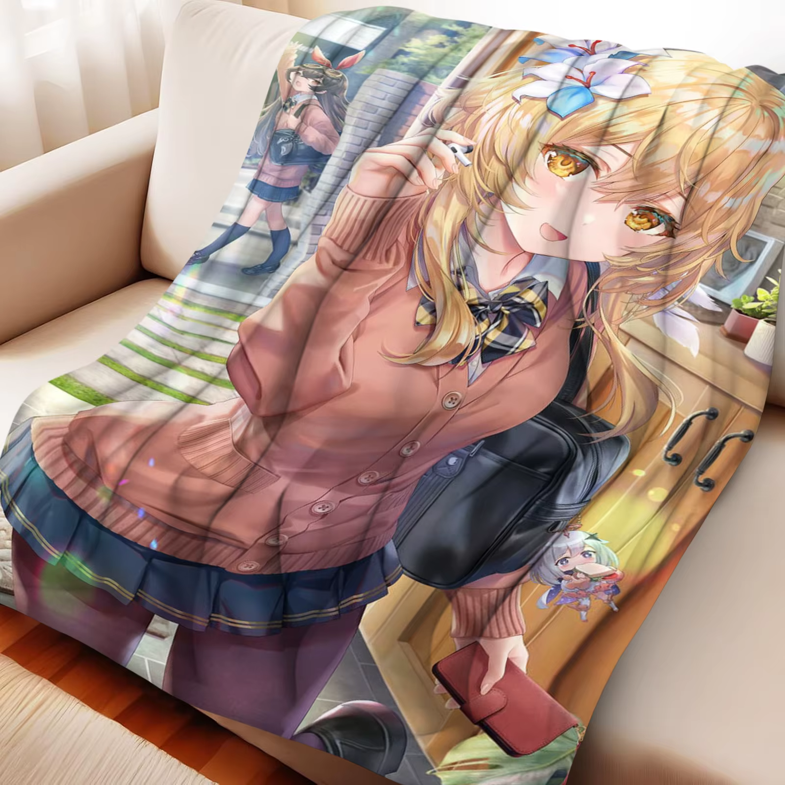 Couverture polaire anime mignonne – Cadeau en flanelle douce pour enfants, adolescents, adultes – Ch