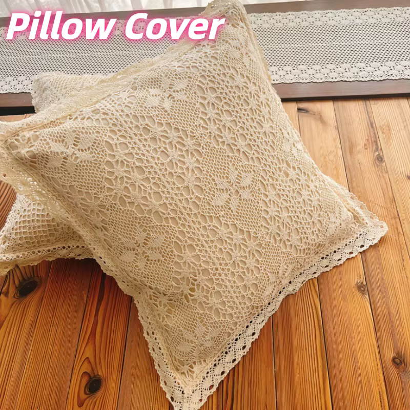 Housse de coussin en coton au crochet – Housse de coussin style farmhouse pour salon, salle à manger