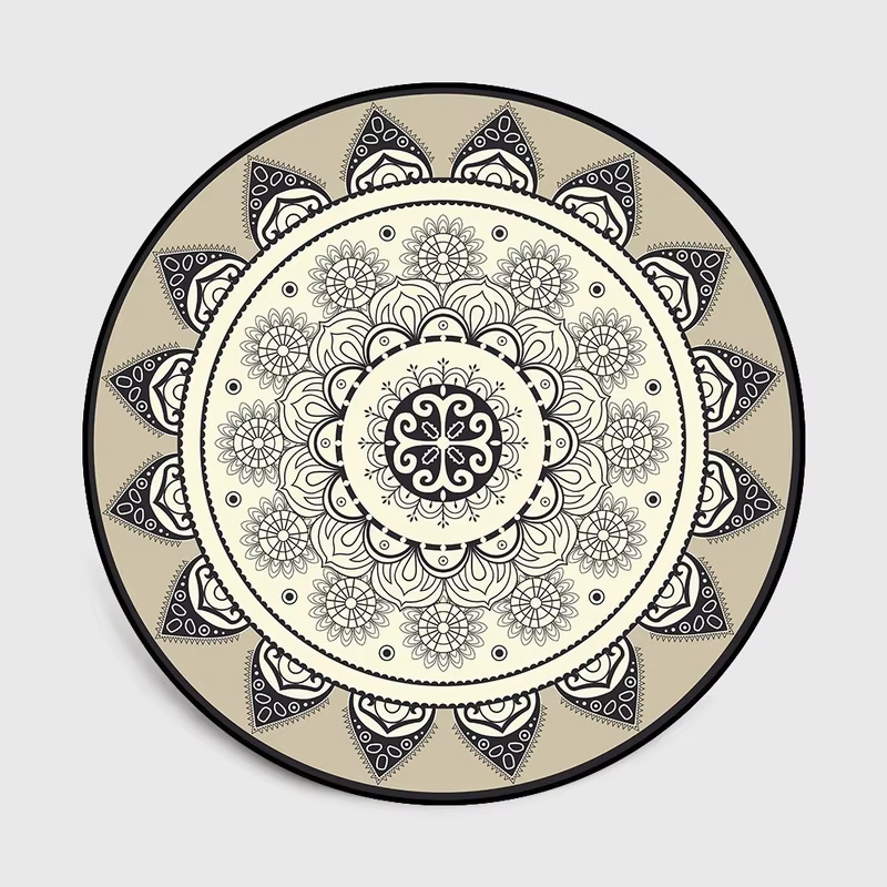 Tapis rond bohème Mandala, antidérapant, Vintage, pour salon, fleurs ethniques géométriques, chambre
