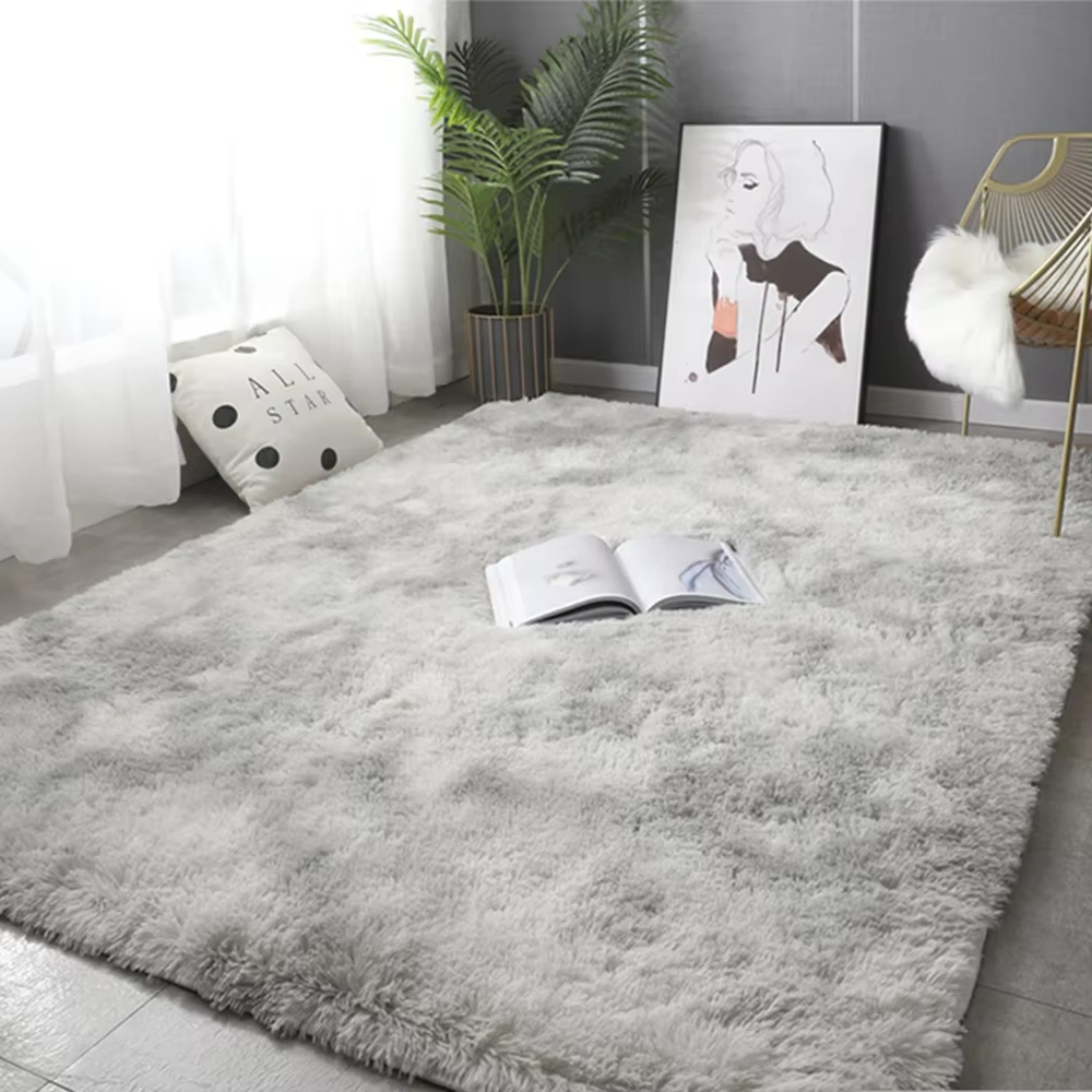Tapis gris pour salon, en peluche, pour chambre à coucher, moelleux, antidérapant, décoration de mai