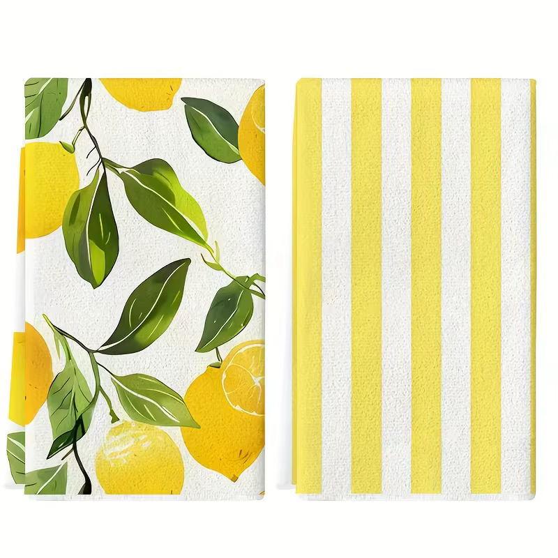 Lot de 2 torchons de cuisine rayés jaune et blanc, 40 cm x 60 cm, ensemble de torchons super absorba