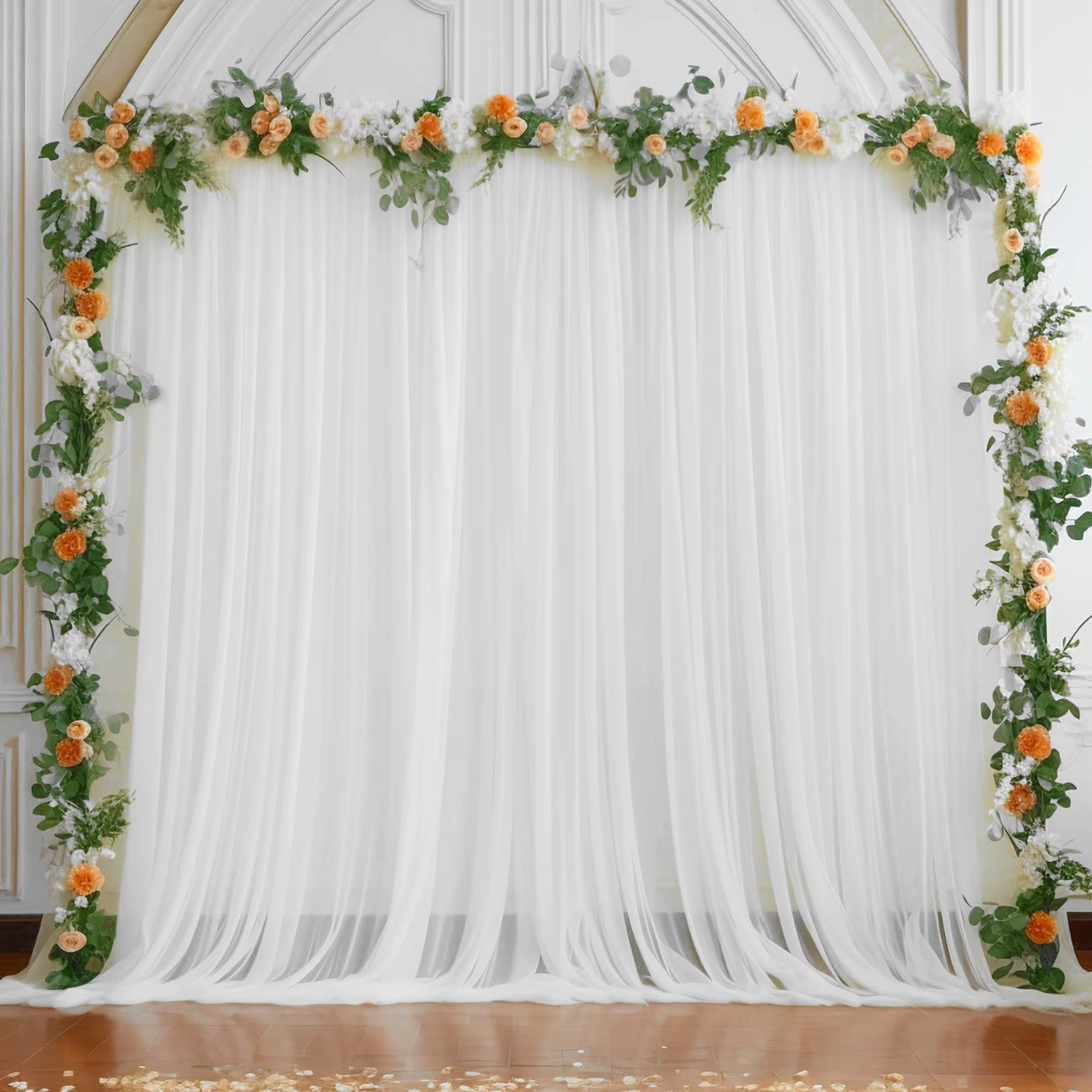 Rideaux vert sauge en mousseline de soie transparente, pour arrière-plan de mariage, décor d'arc, ar