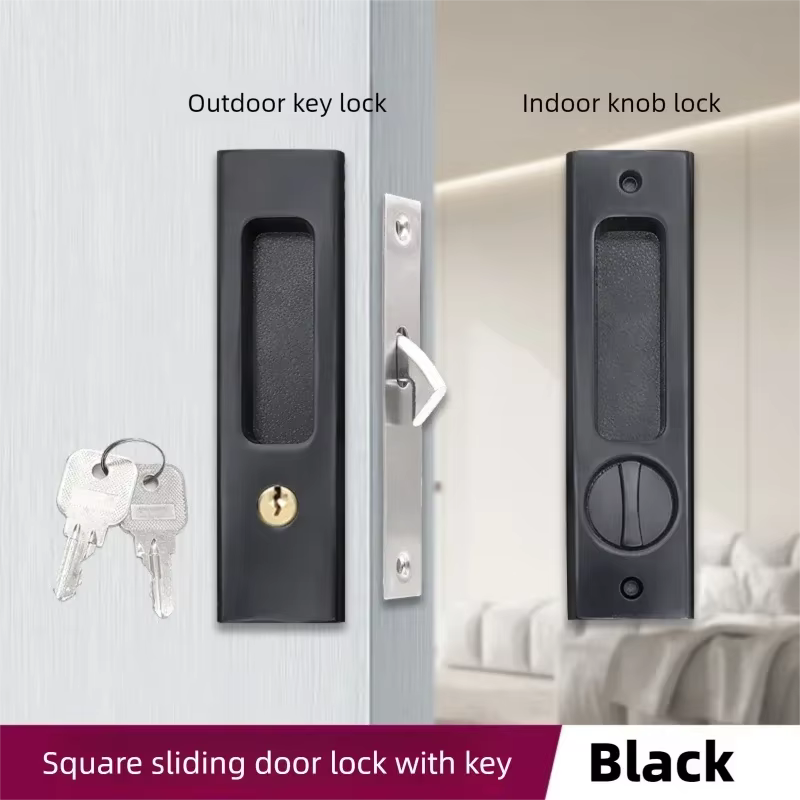 Serrure de porte coulissante, noire, pour balcon intérieur, poignée de cuisine, salle de bains avec 