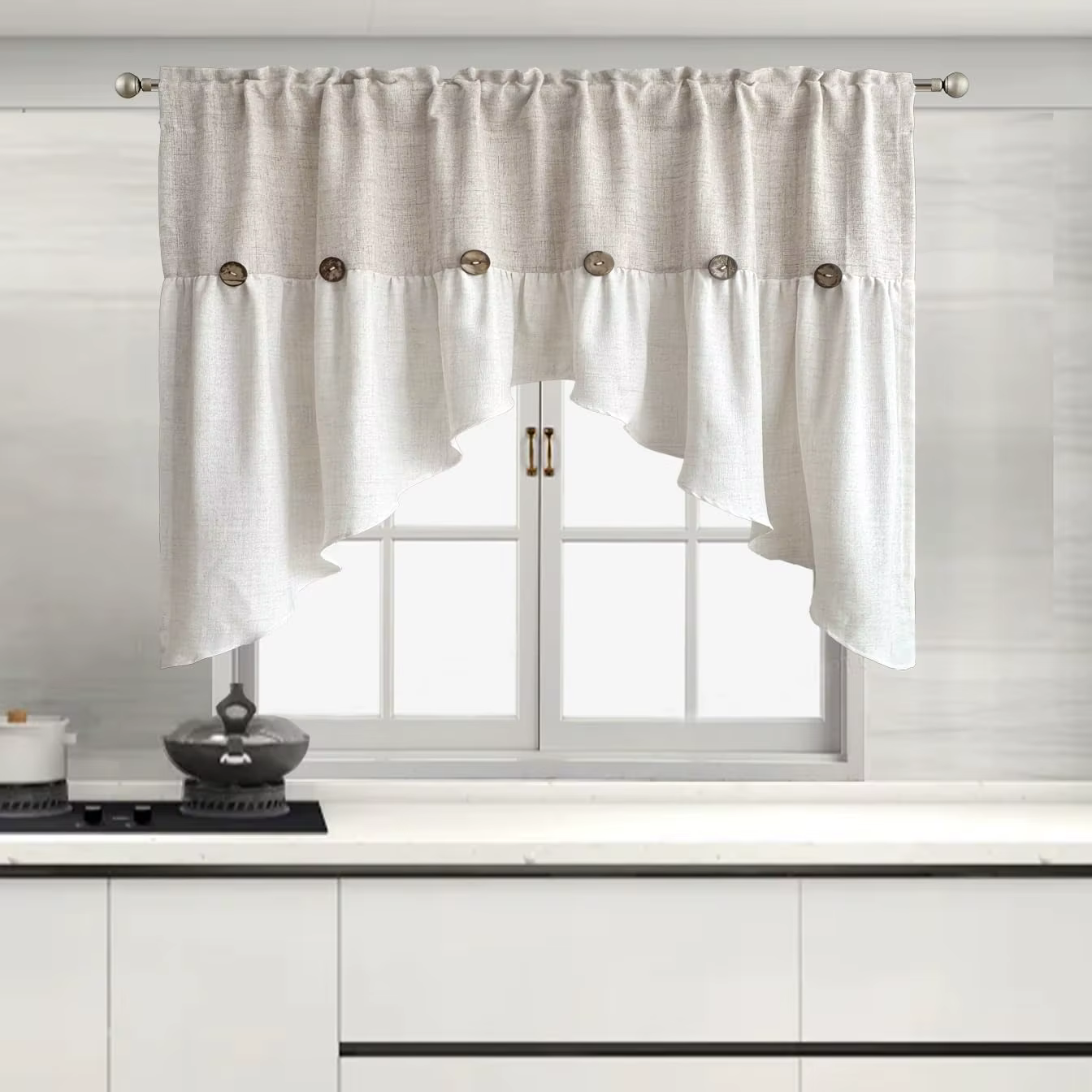 Rideau triangulaire minimaliste moderne avec bouton en bois, rideau uni pour salon, balcon, porte de