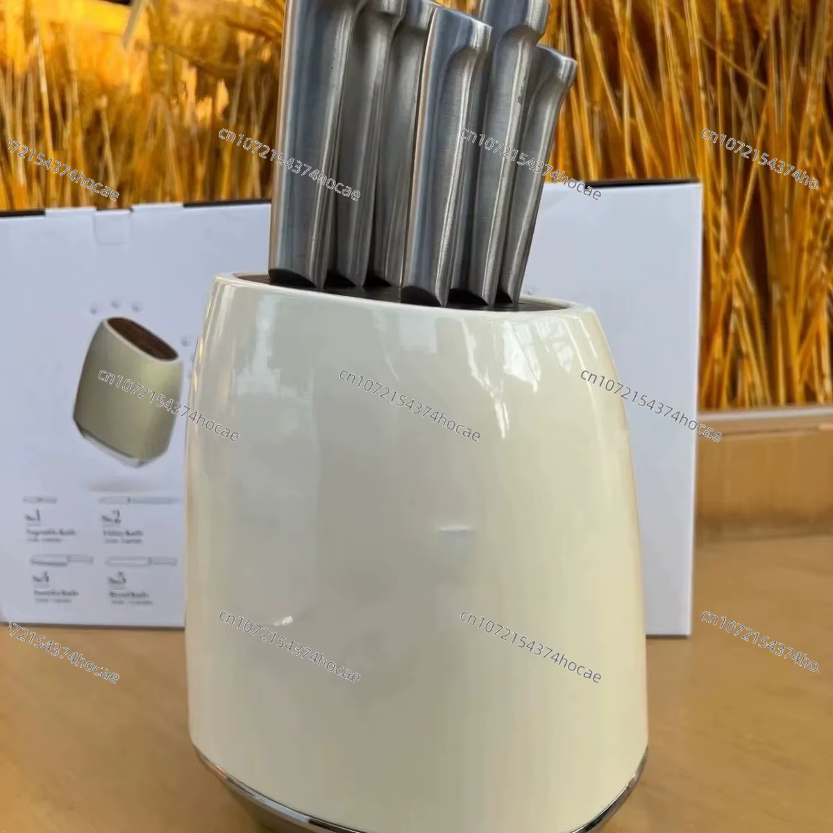Ensemble de couteaux de cuisine vintage en acier inoxydable pour la maison avec support à couteaux