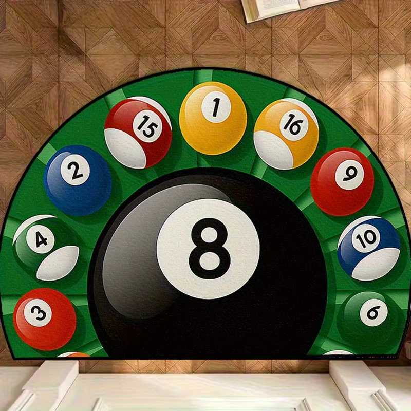 1 paillasson demi-cercle avec motif de table de billard, lavable en machine, pour intérieur/extérieu