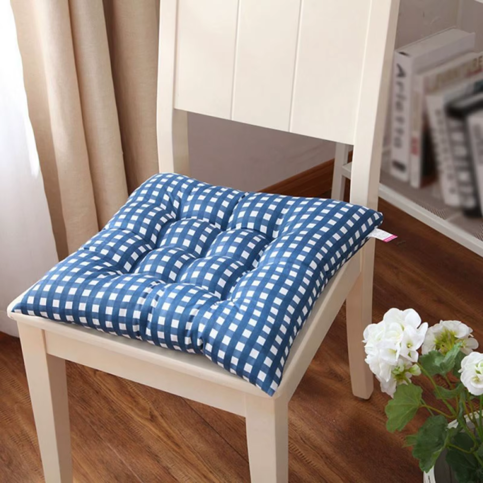Coussin de siège de chaise carré à carreaux avec sangle coordonnante, coussin de canapé intérieur et