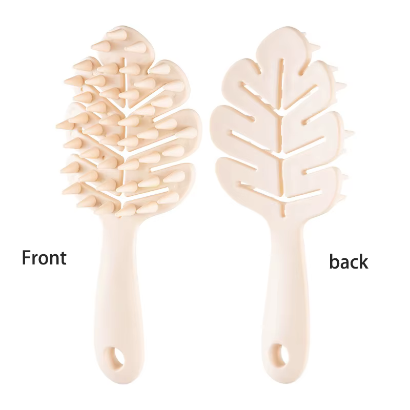 1 pièce Brosse de massage du cuir chevelu en silicone en forme de feuille, brosse de massage corpore