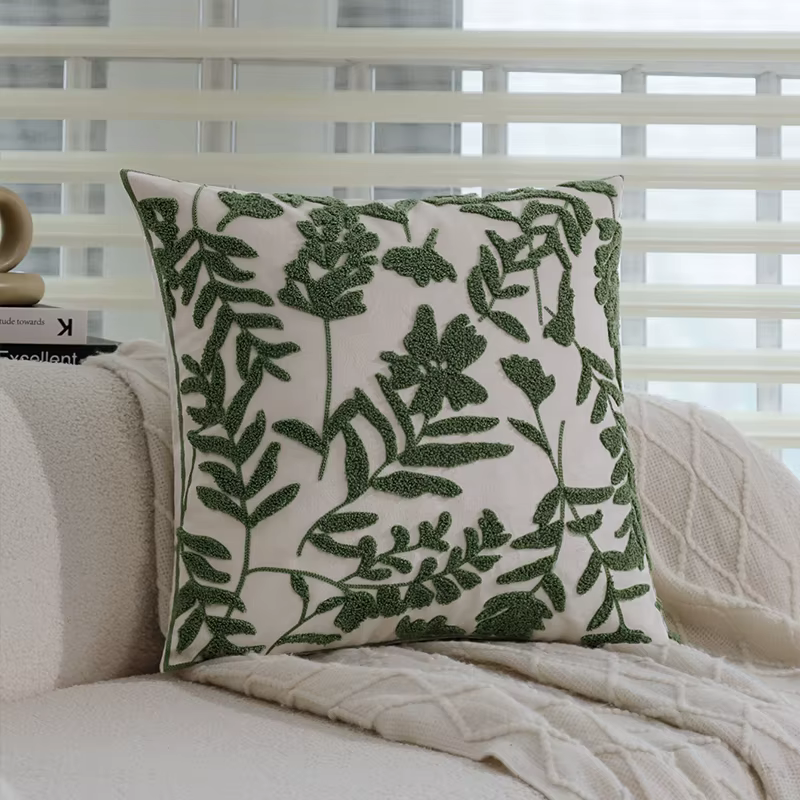 Juste de Coussin Verte Brodée Exquise, Décoration de Maison, Taie d'Oreiller Douce en Peluche de Hau