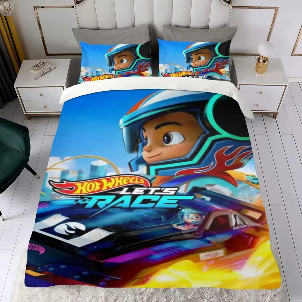 Housse de couette Hot Wheels, taie d'oreiller, literie, décoration de chambre à coucher, cadeau pour