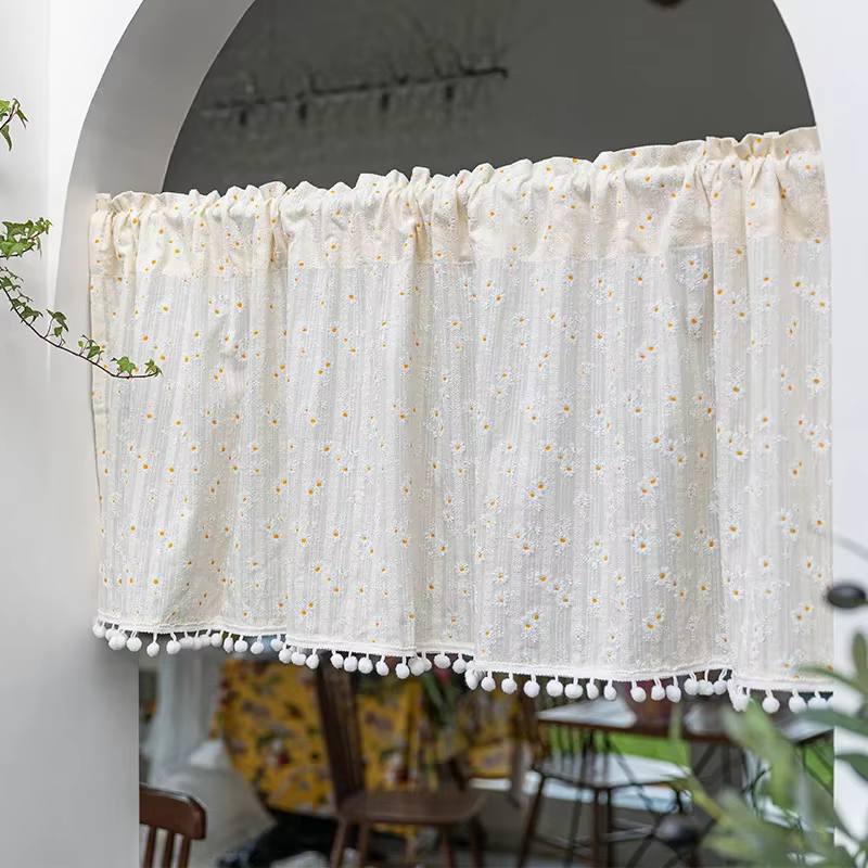 Rideau occultant en tissu pour chambre à coucher, salon, petite fenêtre, en coton, à motif floral, a