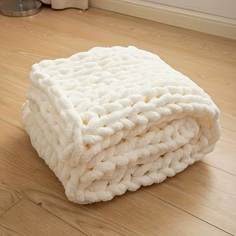 Couverture tricotée épaisse et confortable, couverture douce en Chenille tricotée à la main, couvert