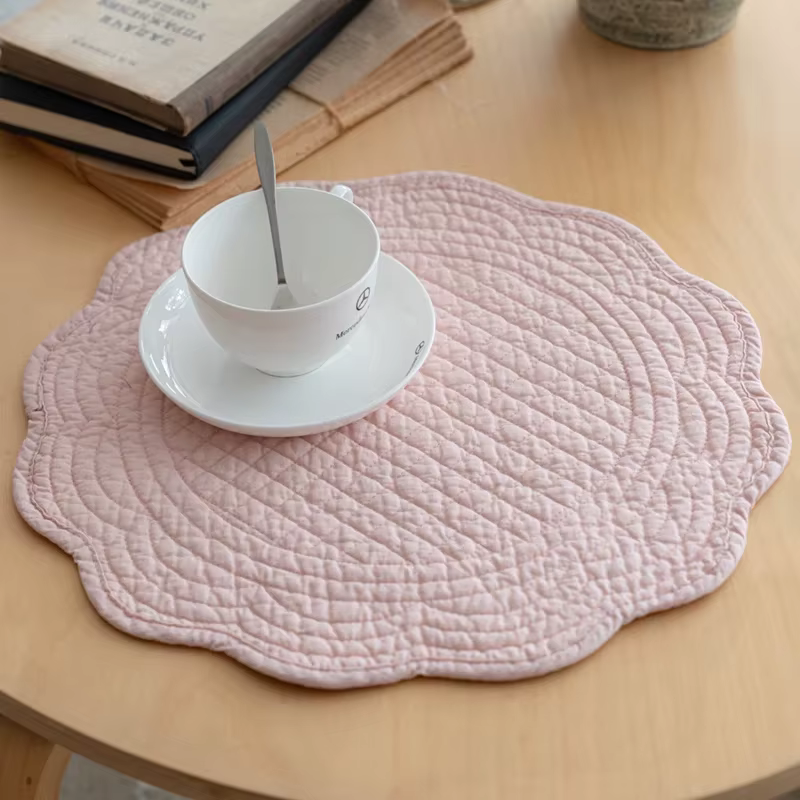 Sets de table matelassés lavables, sets de table ronds pour table - 100% tissu en coton, sets de tab