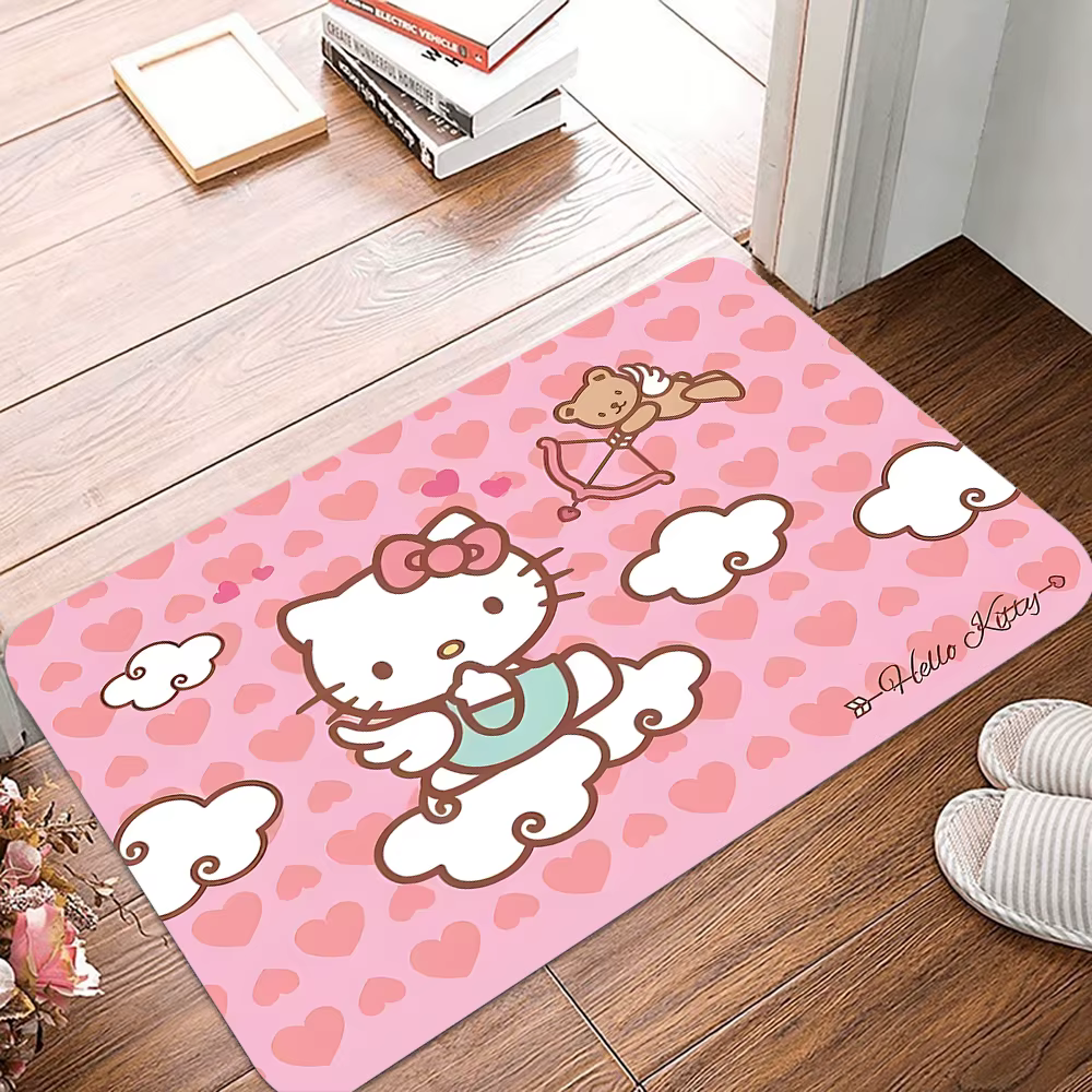 Paillasson rose Hello Kitty avec nœud papillon : adorable tapis d'entrée antidérapant avec imprimé d