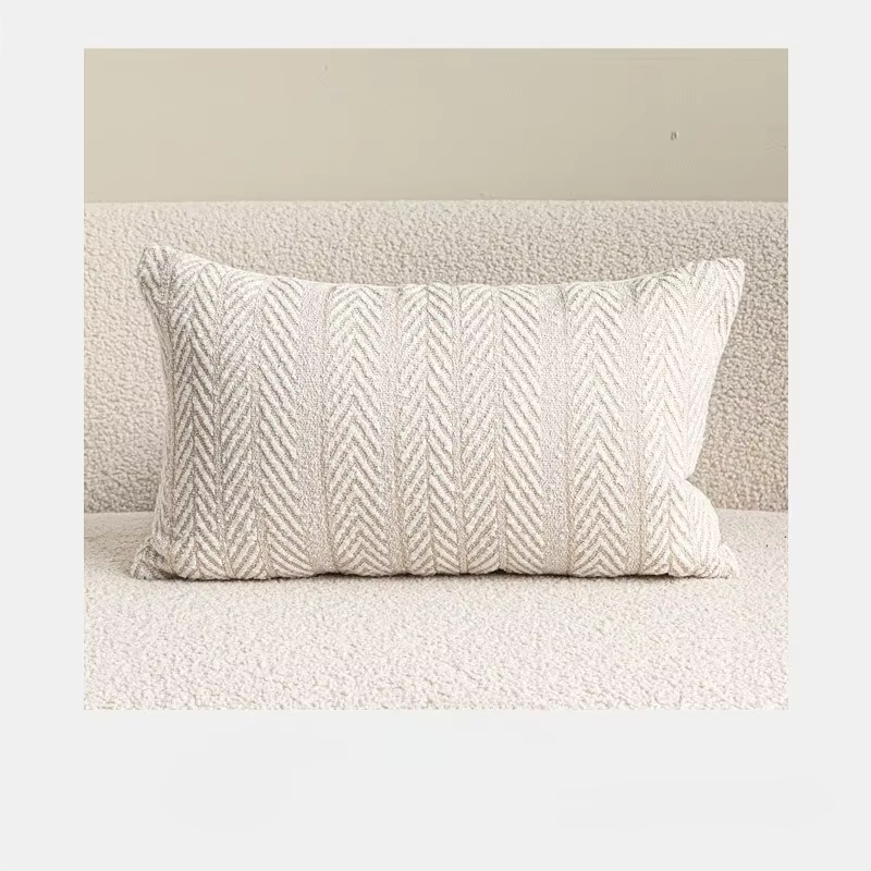 Housse de coussin tissée de luxe, couleur crème beige, texture chevrons, style moderne minimaliste, 