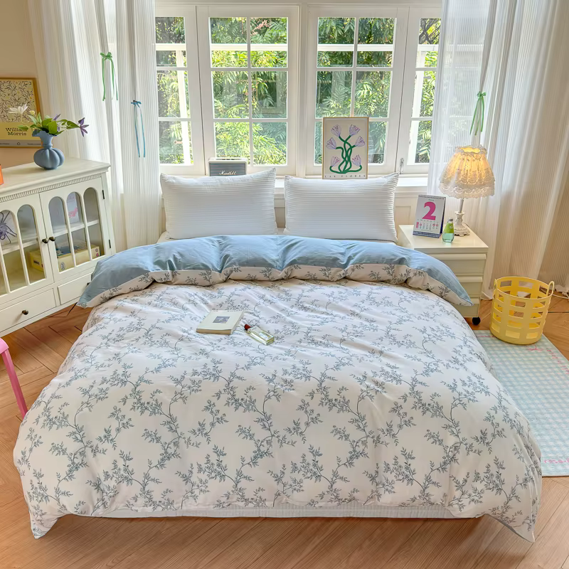 Housse de couette imprimée florale 1 pièce - Literie de luxe 100 % coton, pré-lavée pour une douceur
