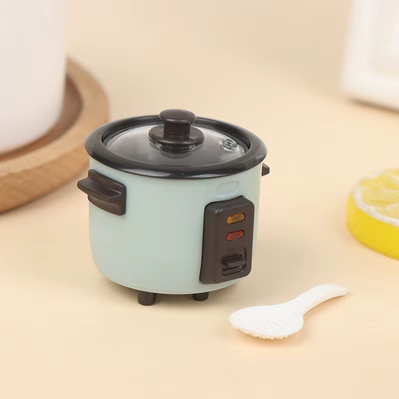 Mini cuiseur à riz pour maison de poupée 1:12, avec cuillère à riz, ustensiles de cuisine, modèle de