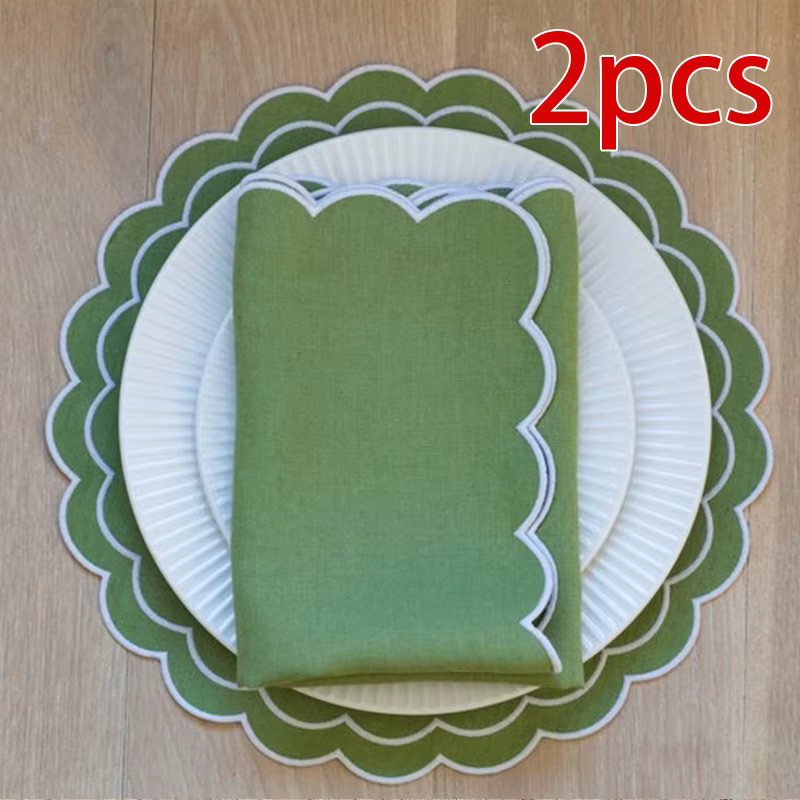 Serviettes en lin à bords festonnés vert sauge, réutilisables et lavables, pour mariage, fête, décor