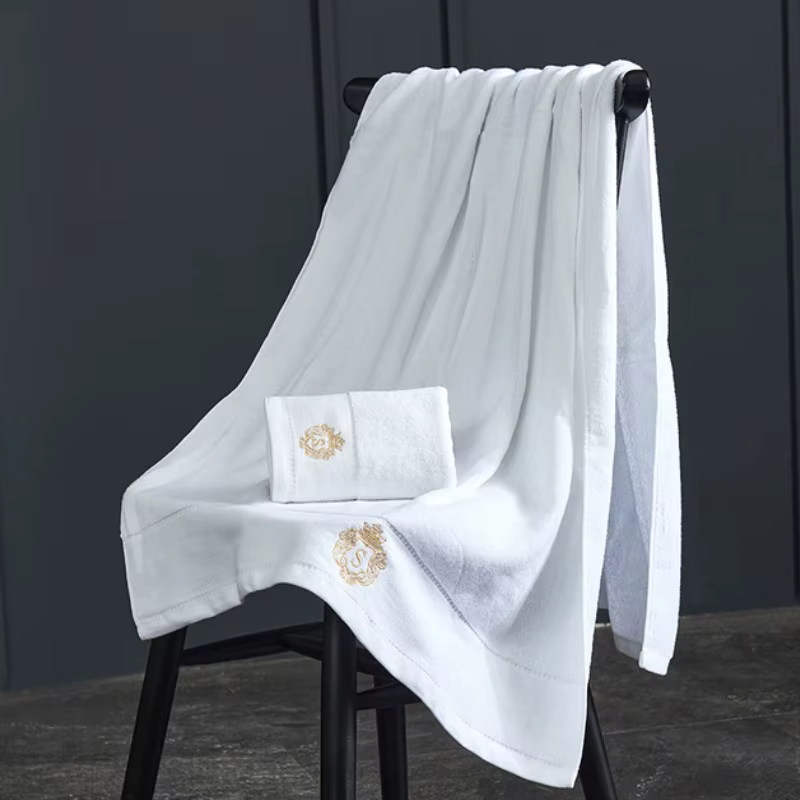 Serviette de bain brodée en coton 70x140cm, surdimensionnée, bleue et blanche, pour homme, femme, ad