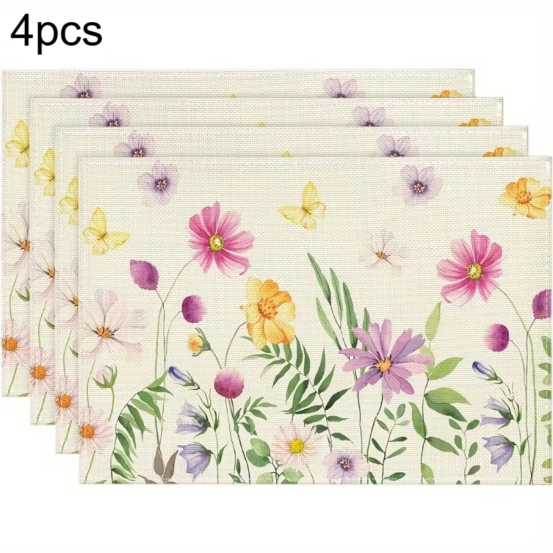 4 sets de napperons floraux papillon pour fêtes estivales et décoration de table saisonnière, décora