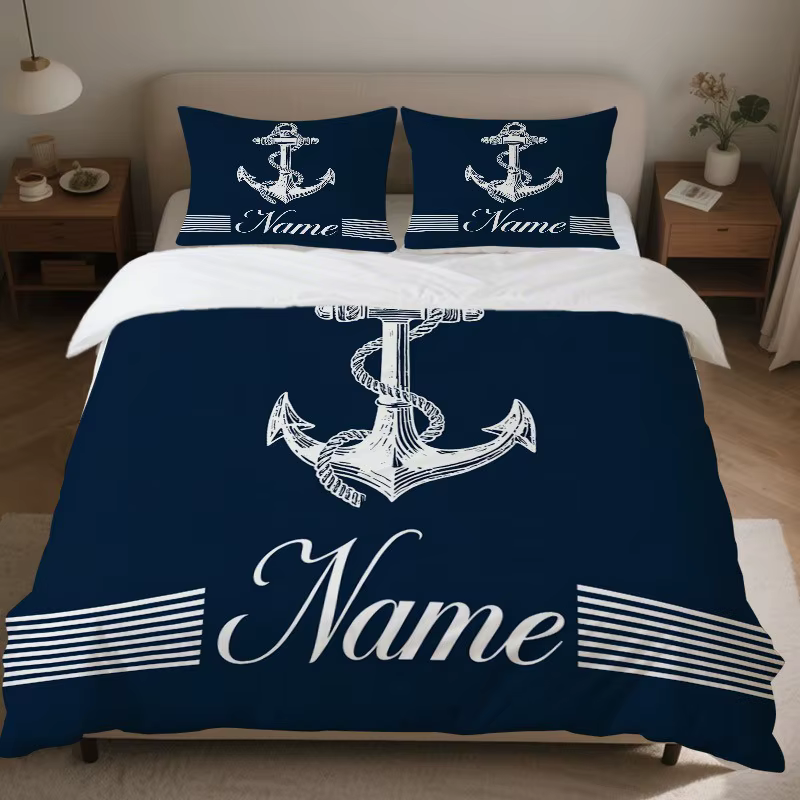 Les ensembles de housses de couette sur mesure avec des motifs d'ancre nautique et de boussole sont 