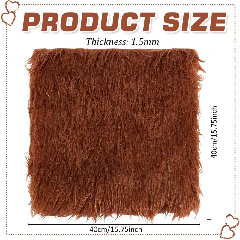Tissu en Fausse Fourrure Marron, Peluche Douce, Carrés Shaggy, Fourrure Artisanale Prédécoupée pour 