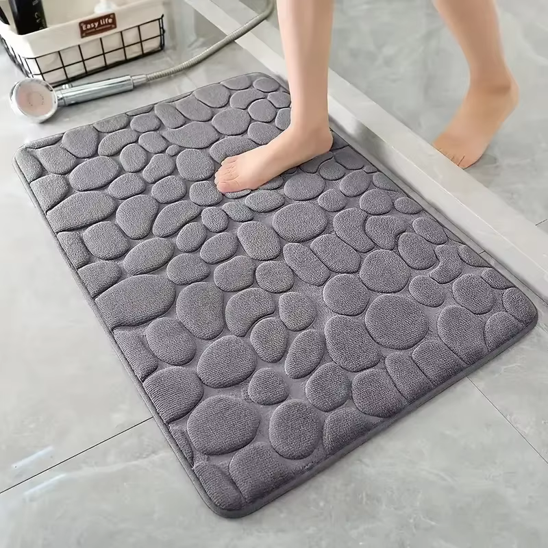 Tapis de salle de bain antidérapant 3D, tapis de bain gaufré effet pavés, tapis de sol absorbant, la